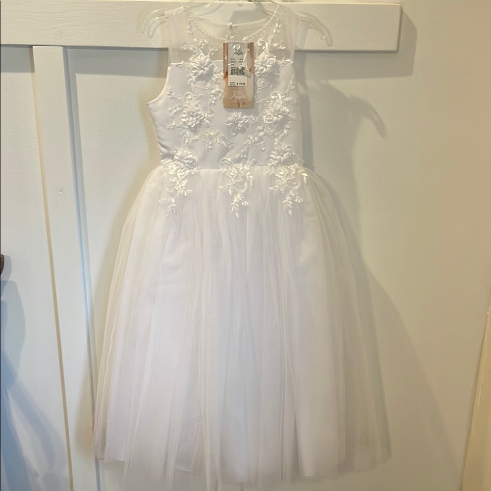 White Sleeveless Halter Flower girl or Junior bridesmaid Dress